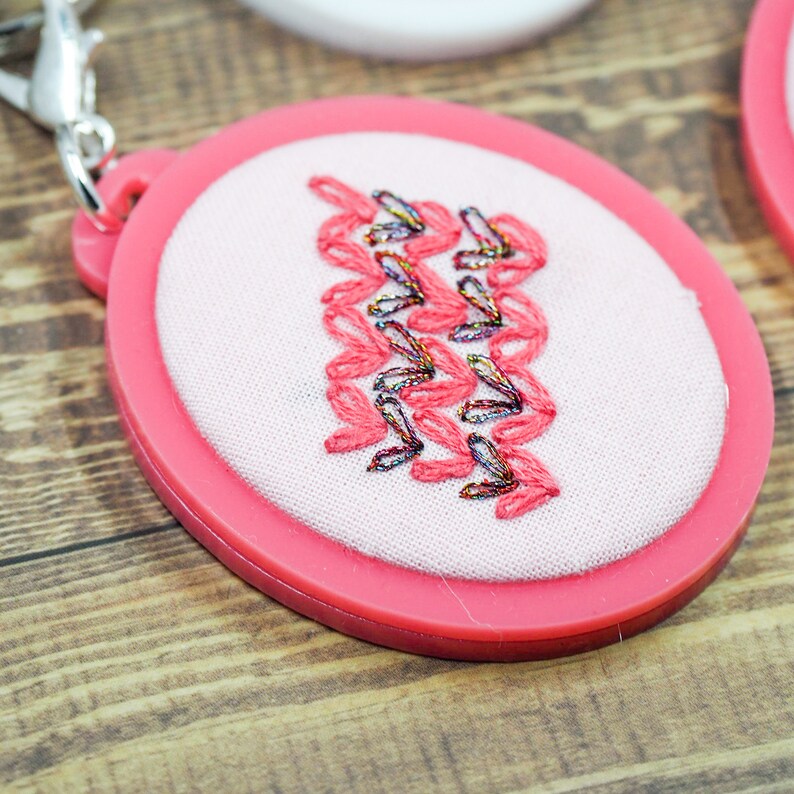 Pink and White Floral Embroidery Keychains / Embroidery Hoop Etsy