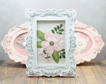 Pink Floral Embroidery in an Ornate Frame