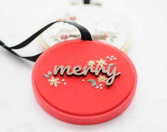 Christmas Ornament with 3D text - Merry (walnut)