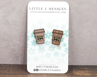Small Cross Stitch Coffee Cup Earrings