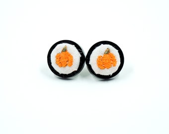 Small Embroidered Pumpkin Earrings