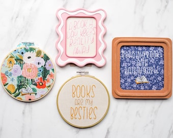 Book Lover Embroidery Art – Reading-Inspired Hoops and Framed Pieces, Literary Gifts for Readers & Librarians
