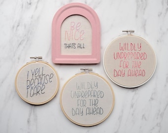 Funny Embroidered Wall Art – Snarky Quotes in Hoops & Frames, Handmade Home Decor for Moms, Teachers, Real Life Humans