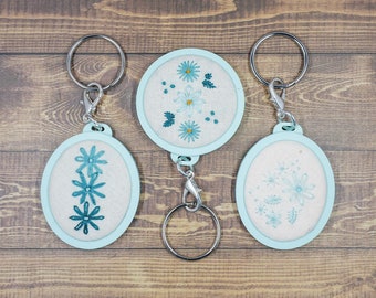 Teal and Mint Floral Embroidery Keychains