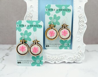 Floral Embroidery Hoop Earrings