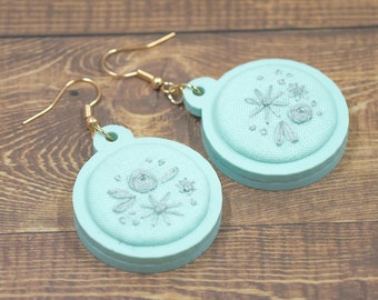 Teal Monochrome Embroidered Earrings