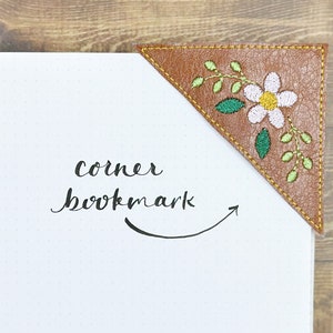Embroidered Faux Leather Corner Bookmarks