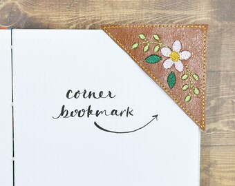 Embroidered Faux Leather Corner Bookmarks