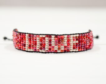 Love red mix woven beaded bracelet