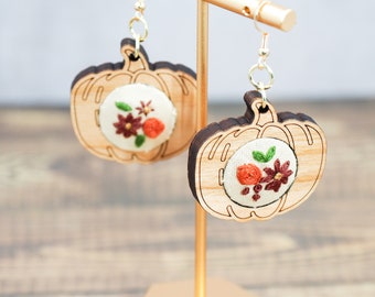 Pumpkin Embroidered Statement Earrings