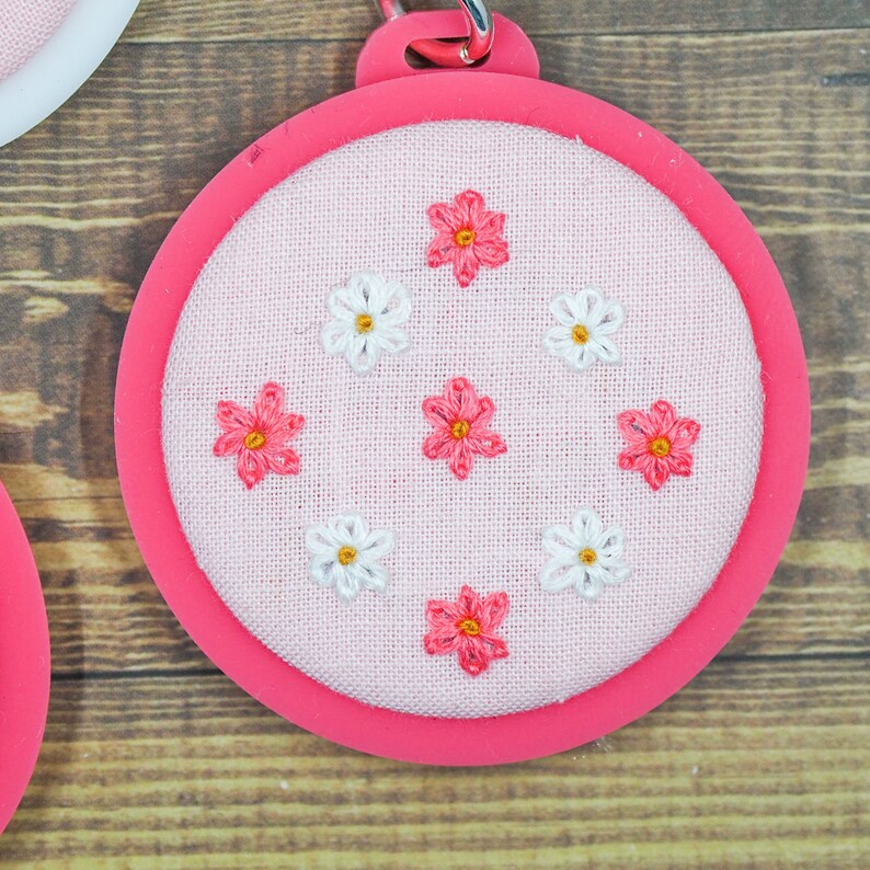 Pink and White Floral Embroidery Keychains / Embroidery Hoop Etsy