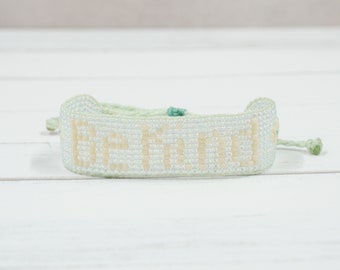 Be Kind Mint and Cream Woven Beaded Bracelet
