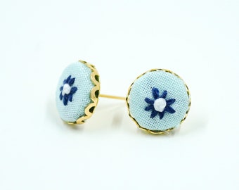 Small Embroidered Flower Earrings