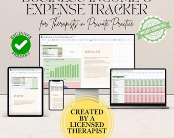 Therapeut BusinessFinanceTracker | Tabelle für das Budget der privaten Praxis | Einnahmen & Ausgaben Tracker | Excel, Google Sheets Kompatibel