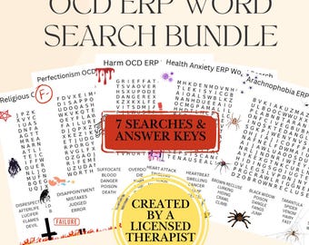 OCD ERP Word Search Bundle | Exposure Therapy Worksheets (7 Printables)