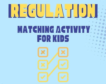 Könnte beinhalten: Ein hellblaues Poster mit den Worten "EMOTIONAL REGULATION" in Gelb und Blau. Darunter steht "MATCHING ACTIVITY FOR KIDS". Eine Grafik zur Zuordnungsaktivität mit Häkchen und X'en wird gezeigt. Der Text "Unterstützung von Kindern beim Reagieren statt beim Reagieren" steht unten.