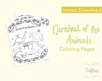 New! Carnival of the Animals Ballet PDF Coloring Sheets (12 pages) - Printable - Ballet - Paper Goods - Toy - Children - DIY