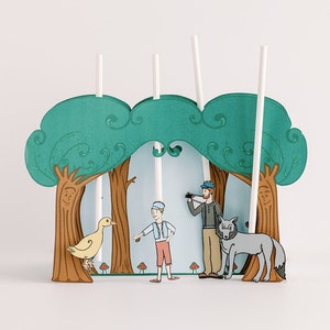 Peter and the Wolf Puppet Theater Printable PDF- DIY Craft Kit - Child Toy - Play & Pretend - Animals