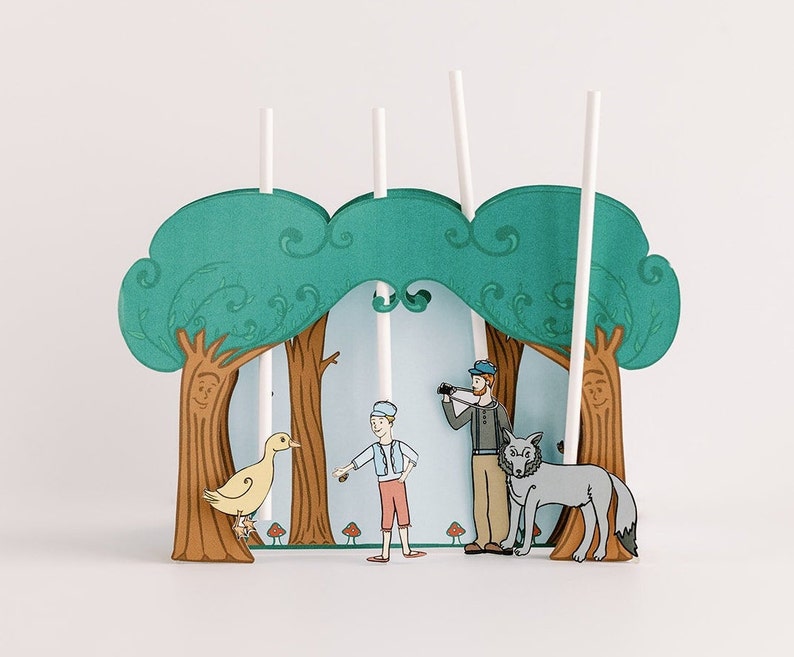 Peter and the Wolf Puppet Theater Printable PDF- DIY Craft Kit - Child Toy - Play & Pretend - Animals 