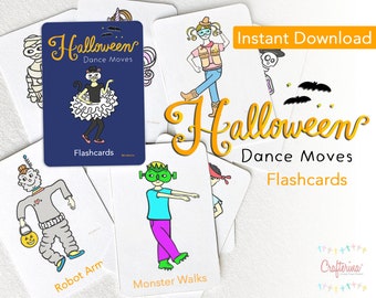 PDF Printable Halloween Dance Moves Flashcards - DIY Craft Kit - Party Favor- Educational Child Toy - Play & Pretend