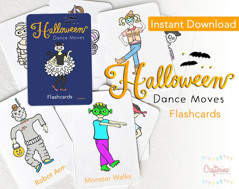 PDF Printable Halloween Dance Moves Flashcards DIY Craft Kit Party Favor Educational Child Toy Play & Pretend image 1