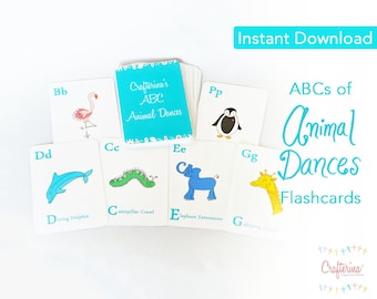 ABCs of Animal Dances Flashcards - Printable PDF- DIY Craft Kit - Party Favor- Child Toy - Play & Pretend - Ballet