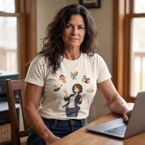 Camiseta "Supermamá Multitarea" / Ilustración de una mujer que equilibra la vida, el trabajo, los hijos y el hogar.