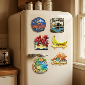 3D Resin Fridge Magnet, USA Travel Souvenir, San Francisco Map, Seattle Skyline Art, Vintage Frame Magnets, Custom Travel Gift Magnet