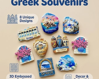 3D Greece Souvenir Magnets, Santorini, Athens, Travel Decor