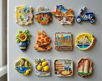 3D Refrigerator Magnet, Pick Your Own Italy Map Souvenir, Custom Vespa Florence Trip Gift, Sicily Lemon Sunflower Decor, Pizza Art
