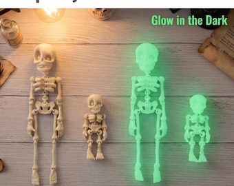 3D Printed Skeleton Articulated, Glow in Dark Magnet, Posable Skull Ornament, Mini Fridge Sticker Set, Halloween Gift Ideas, Spooky Decor