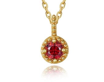 July Birthstone Jewelry, Sparkly Ruby Red Garnet Pendant Necklace, S925 Sterling Silver 18K Gold Plated Vintage Minimalist Daily Wear