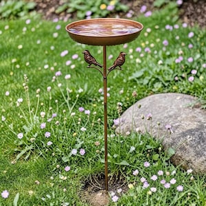 Estaca antigua de metal de 79 cm para bebedero de pájaros / Regadero rústico de hierro para jardín / Escultura decorativa para comedero de pájaros / Regalo artístico único para exteriores