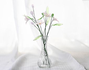 Handmade Lampwork Glass Flower Bouquet, Delicate Glass Lily Arrangement, Unique Home Decor, Elegant Nature-Inspired Gift