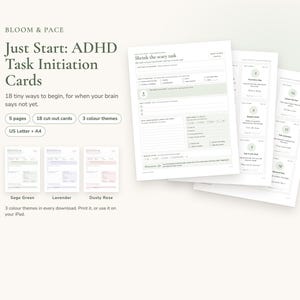ADHD Task Initiation Cards, Executive Dysfunction Tool, Procrastination Help (Digital Download)