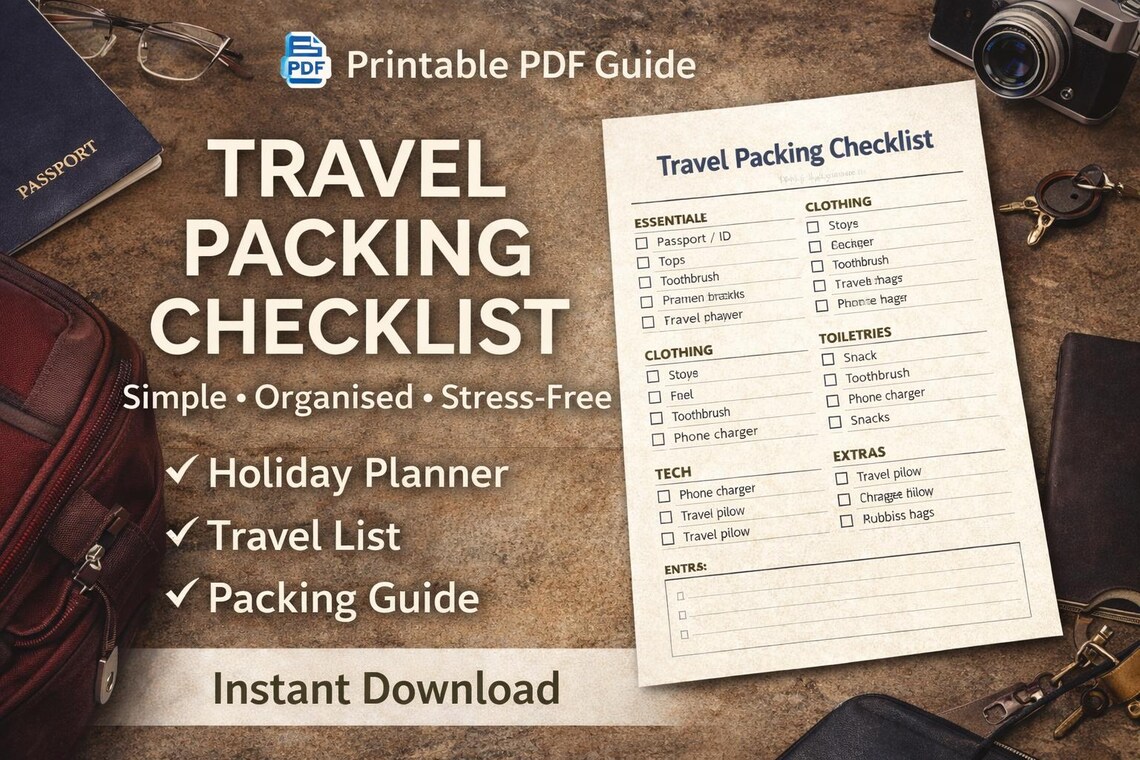 Travel Packing Checklist Printable PDF | Holiday Planner | List ...