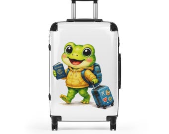 Happy Frog Traveler Suitcase | Cute Frog With Passport Rolling Luggage
