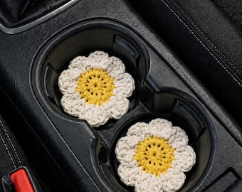 Gehäkelte Daisy Car Untersetzer, handgefertigtes Blumentassenhalter-Set