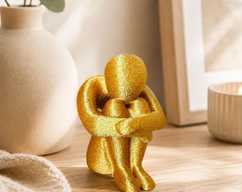 Figura sentada impresa en 3D para decoración, regalo estético único, escultura humana abstracta minimalista.