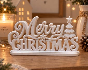 Letrero de Feliz Navidad, decoración navideña impresa en 3D, decoración navideña para mesa, decoración navideña para estantes