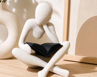 Escultura de figura lectora impresa en 3D, decoración minimalista para amantes de los libros, estatua de pensador abstracto.