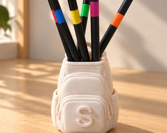Portalápices personalizado para mochila, portalápices con inicial personalizada, organizador de escritorio impreso en 3D, portalápices bonito, regalo de escritorio con nombre personalizado