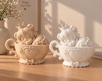 Figura de princesa durmiente en taza de té, linda decoración impresa en 3D, decoración kawaii para habitación de princesa, decoración romántica para escritorio y estante.
