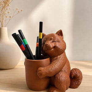 Cute Pencil Holder, 3D Printed Desk Organizer, Pen Pot, Kawaii Office Decor