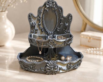 Organizador de joyas barroco de dos niveles para anillos y pendientes.