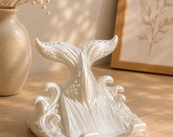 Soporte para teléfono con forma de cola de ballena – Soporte para teléfono con estampado de olas marinas impreso en 3D, decoración costera para escritorio