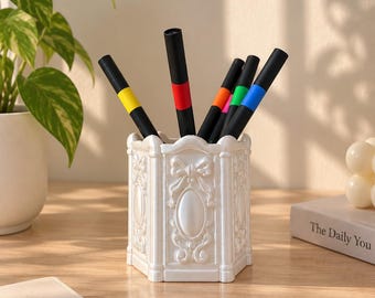 Portalápices Coquette, portalápices con lazo vintage, organizador de escritorio impreso en 3D, portalápices bonito, decoración romántica para escritorio, organizador de artículos de papelería
