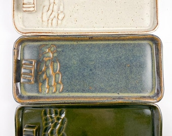 Handmade Stoneware Sushi Plate with Chopstick Rest | Ceramic Serving Platter for Sushi