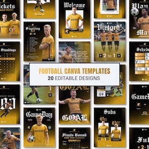Plantillas de Canva para fútbol / Gráficos para redes sociales de fútbol totalmente editables para publicaciones e historias de Instagram (Descarga digital)