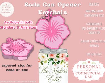 Soda Can Tab Opener Keychain 3D Printer File | Hibiscus Flower | STL 3MF